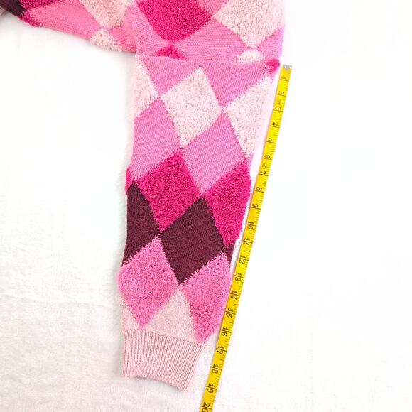 Lush Argyle Coquette Dopamine Button Down Cardigan Sweater Women's Med Oversized - Picture 8 of 9